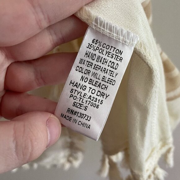 Umgee Women S Tan/Ivory Striped Sleeveless Tunic Length Boho Fringe Hem Top NWT - Picture 7 of 8